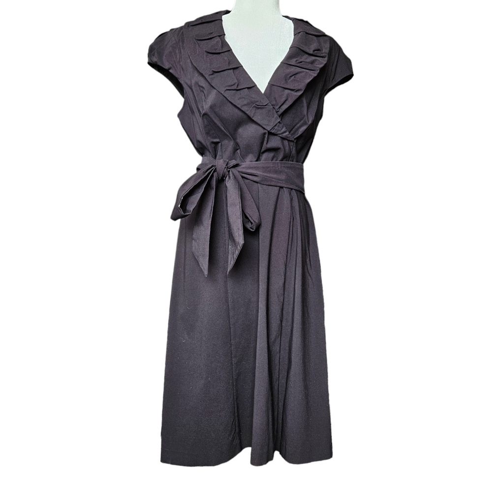 Le Chateau black midi dress with sash rushed shawl collar faux wrap 14/XL/XXL
